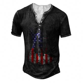Retro Guitar Us Flag Distressed 4Th Of July Guitar Lover Men's Henley Button-Down 3D Print T-shirt - Thegiftio UK