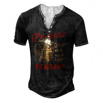 Retro Im Sure Drunk Me Had Her Reasons Funny Drink Saying Men's Henley Button-Down 3D Print T-shirt - Thegiftio UK