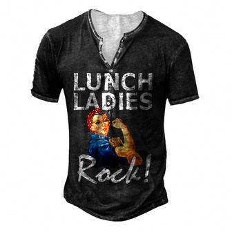 Retro Lunch Ladies Rock Funny Lunch Lady Quad Back To School V2 Men's Henley Button-Down 3D Print T-shirt - Thegiftio UK