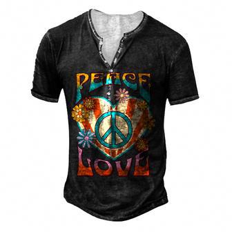 Retro Peace Love Peace Sign 60S 70S Hippie Style Men's Henley Button-Down 3D Print T-shirt - Thegiftio UK
