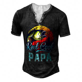 Retro Reel Cool Papa Fishing Dad Vintage Fathers Day Men's Henley Button-Down 3D Print T-shirt - Thegiftio UK