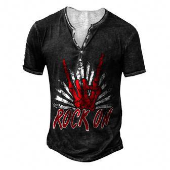 Rock On Rock Skeleton Hands Halloween Music Concerts Men's Henley Button-Down 3D Print T-shirt - Thegiftio UK