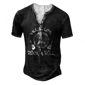 Rock&8217N Roll Peace Love And Rock And Roll Men's Henley T-Shirt | Mazezy