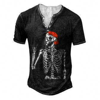 Rocker Skeleton Hand Rock On Costume Funny Halloween Gifts V3 Men's Henley Button-Down 3D Print T-shirt - Thegiftio UK