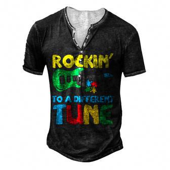 Rockin To Different Tune Guitar Autism Awareness Music Kids Men's Henley Button-Down 3D Print T-shirt - Thegiftio UK