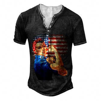 Rosie The Riveter American Flag Usa Rosie The Riveter Men's Henley Button-Down 3D Print T-shirt - Thegiftio UK