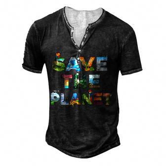 Save The Planet Animals Earth Day Planet Environmental Men's Henley Button-Down 3D Print T-shirt - Thegiftio UK