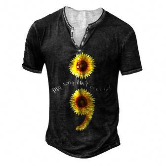 Semicolon Sunflowe Spreading Mental Health Awareness Month Men's Henley Button-Down 3D Print T-shirt - Thegiftio UK