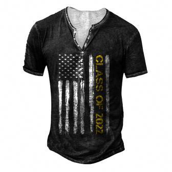 Senior Class Of 2022 Patriotic American Flag Graduation Men's Henley Button-Down 3D Print T-shirt - Thegiftio UK