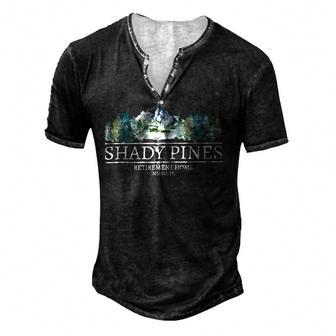 Shady Pines Retirement Home Mountain Trees Graphic Men's Henley Button-Down 3D Print T-shirt - Thegiftio UK