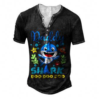 Shark Birthday Kids Dad Mens Daddy Birthday Kid Family Men's Henley Button-Down 3D Print T-shirt - Thegiftio UK