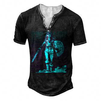 Shieldmaiden Shield Maiden Viking Norse Mythology Retro Men's Henley Button-Down 3D Print T-shirt - Thegiftio UK