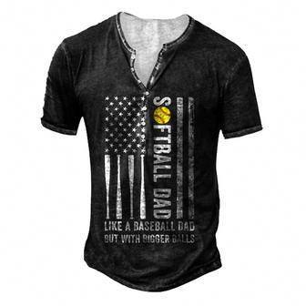 Softball Dad Like A Baseball Sports Usa Flag Fathers Day Men's Henley Button-Down 3D Print T-shirt - Thegiftio UK