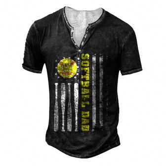 Softball Dad Vintage Usa American Flag Fathers Day Men's Henley Button-Down 3D Print T-shirt - Thegiftio UK
