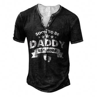 Soon To Be Daddy Est2022 Retro Fathers Day New Dad Men's Henley Button-Down 3D Print T-shirt - Thegiftio UK