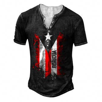 Splattered Boricua Puerto Rican Puerto Rico Flag Retro Men's Henley Button-Down 3D Print T-shirt - Thegiftio UK
