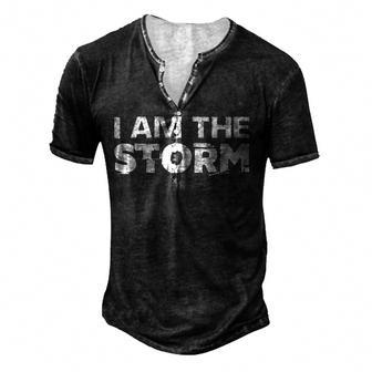 I Am The Storm Fate Devil Whispers Motivational Distressed Men's Henley T-Shirt - Seseable