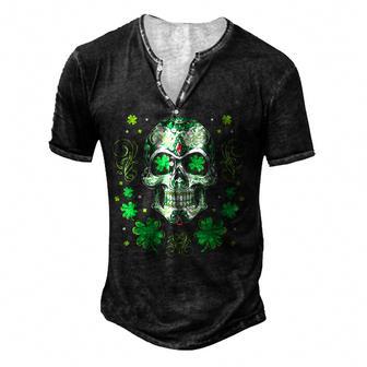 Sugar Skull Shamrock With Leopard Turban St Patricks Day Men's Henley Button-Down 3D Print T-shirt - Thegiftio UK