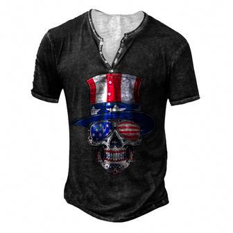 Sugar Skull Sunglasses Usa Flag Memorial Day 4Th Of July Men's Henley Button-Down 3D Print T-shirt - Thegiftio UK
