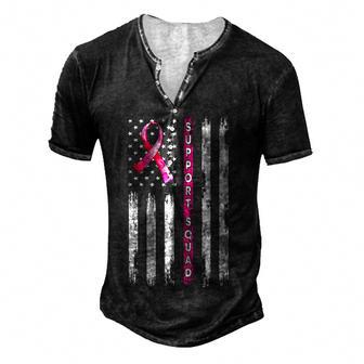 Support Squad American Flag Ribbon Breast Cancer Awareness Men's Henley Button-Down 3D Print T-shirt - Thegiftio UK