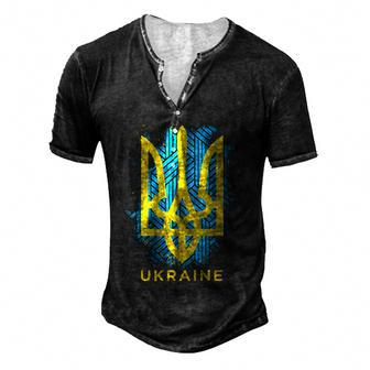 Support Ukrainians Flag Vintage Ukraine Ukrainian Flag Pride Men's Henley Button-Down 3D Print T-shirt - Thegiftio UK