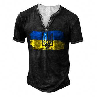 Support Ukrainians Flag Vintage Ukraine Ukrainian Flag Pride V2 Men's Henley Button-Down 3D Print T-shirt - Thegiftio UK