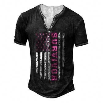 Survivor Pink Ribbon Usa Flag In October We Wear Pink Men's Henley Button-Down 3D Print T-shirt - Thegiftio UK