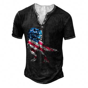 T Rex Dinosaur Cute Us Flag 4Th Of July For Boys Kids Men's Henley Button-Down 3D Print T-shirt - Thegiftio UK