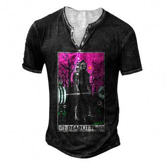Tarot Card Funny Gym Deadlifts Workout Occult Reading Reader Men's Henley Button-Down 3D Print T-shirt - Thegiftio UK