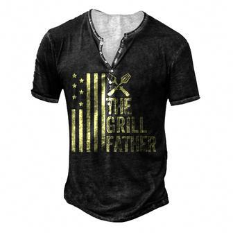 The Grill Father Funny Fathers Day Bbq Grill American Flag Men's Henley Button-Down 3D Print T-shirt - Thegiftio UK