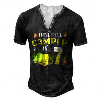 This Little Camper Is 7 Birthday 7Th Funny Camping Birthday Men's Henley Button-Down 3D Print T-shirt - Thegiftio UK