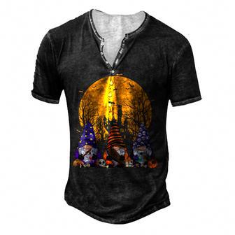 Three Gnomes Happy Halloween Fall Candy Corn Pumpkin Men V4 Men's Henley Button-Down 3D Print T-shirt - Thegiftio UK