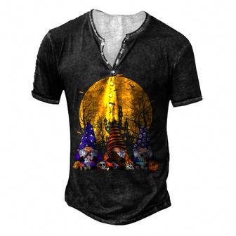 Three Gnomes Happy Halloween Fall Candy Corn Pumpkin Men V6 Men's Henley Button-Down 3D Print T-shirt - Thegiftio UK