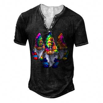 Three Hippie Gnomes Peace Gnome Funny Retro Tie Diy Design Men's Henley Button-Down 3D Print T-shirt - Thegiftio UK