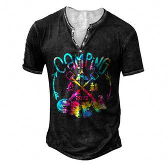 Tie Dye Camping Crew 2022 Campfire Camping Life Happy Camper Men's Henley Button-Down 3D Print T-shirt - Thegiftio UK