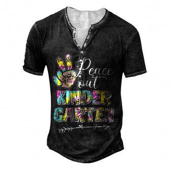 Tie Dye Peace Out Kindergarten Last Day Of School Summer V2 Men's Henley Button-Down 3D Print T-shirt - Thegiftio UK