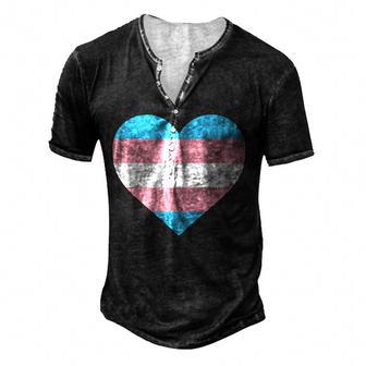 Trans Pride Flag Heart Shape Transgender Day Of Visibility Men's Henley Button-Down 3D Print T-shirt - Thegiftio UK