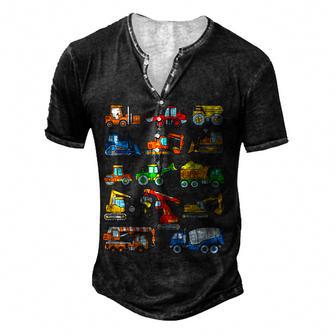 Trucks Excavator Cement Truck Bulldozer Construction Vehicle Men's Henley Button-Down 3D Print T-shirt - Thegiftio UK