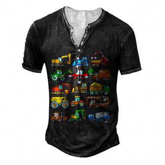 Trucks Excavator Cement Truck Bulldozer Construction Vehicle V10 Men's Henley Button-Down 3D Print T-shirt - Thegiftio UK