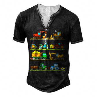 Trucks Excavator Cement Truck Bulldozer Construction Vehicle V2 Men's Henley Button-Down 3D Print T-shirt - Thegiftio UK