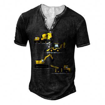 Trucks Excavator Cement Truck Bulldozer Construction Vehicle V3 Men's Henley Button-Down 3D Print T-shirt - Thegiftio UK
