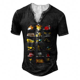 Trucks Excavator Cement Truck Bulldozer Construction Vehicle V4 Men's Henley Button-Down 3D Print T-shirt - Thegiftio UK