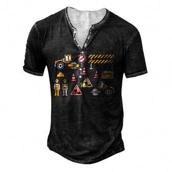 Trucks Excavator Cement Truck Bulldozer Construction Vehicle V6 Men's Henley Button-Down 3D Print T-shirt - Thegiftio UK