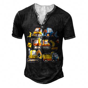 Trucks Excavator Cement Truck Bulldozer Construction Vehicle V7 Men's Henley Button-Down 3D Print T-shirt - Thegiftio UK