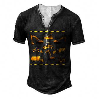 Trucks Excavator Cement Truck Bulldozer Construction Vehicle V9 Men's Henley Button-Down 3D Print T-shirt - Thegiftio UK