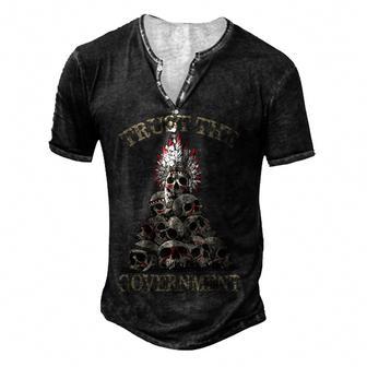 Trust The Government Skull Native American Chief Men's Henley Button-Down 3D Print T-shirt - Thegiftio UK