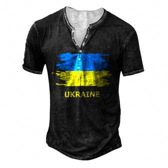 Ukraine Flag Peace Symbol Ukrainian Flag Colors Blue Yellow Men's Henley Button-Down 3D Print T-shirt - Thegiftio UK