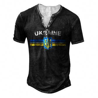 Ukraine Flag With Vintage Ukrainian National Colors V2 Men's Henley Button-Down 3D Print T-shirt - Thegiftio UK