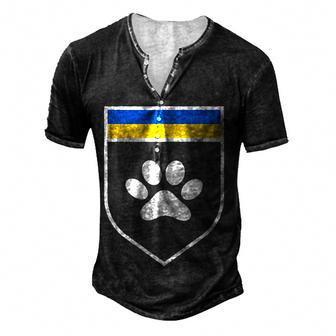 Ukraine Pet Awareness Flag Support Ukrainian Pets Animals V2 Men's Henley Button-Down 3D Print T-shirt - Thegiftio UK