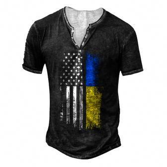 Ukrainian American Flag T - Pride Ukraine Usa Men's Henley Button-Down 3D Print T-shirt - Thegiftio UK